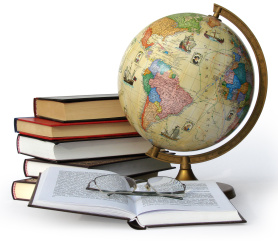 Books globe and glasses